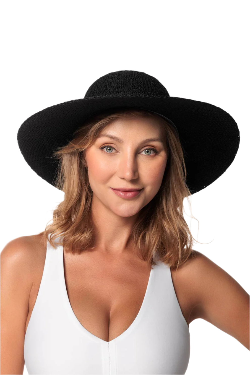 Coolibar Perla Packable Wide Brim Hat UPF 50+ - Black