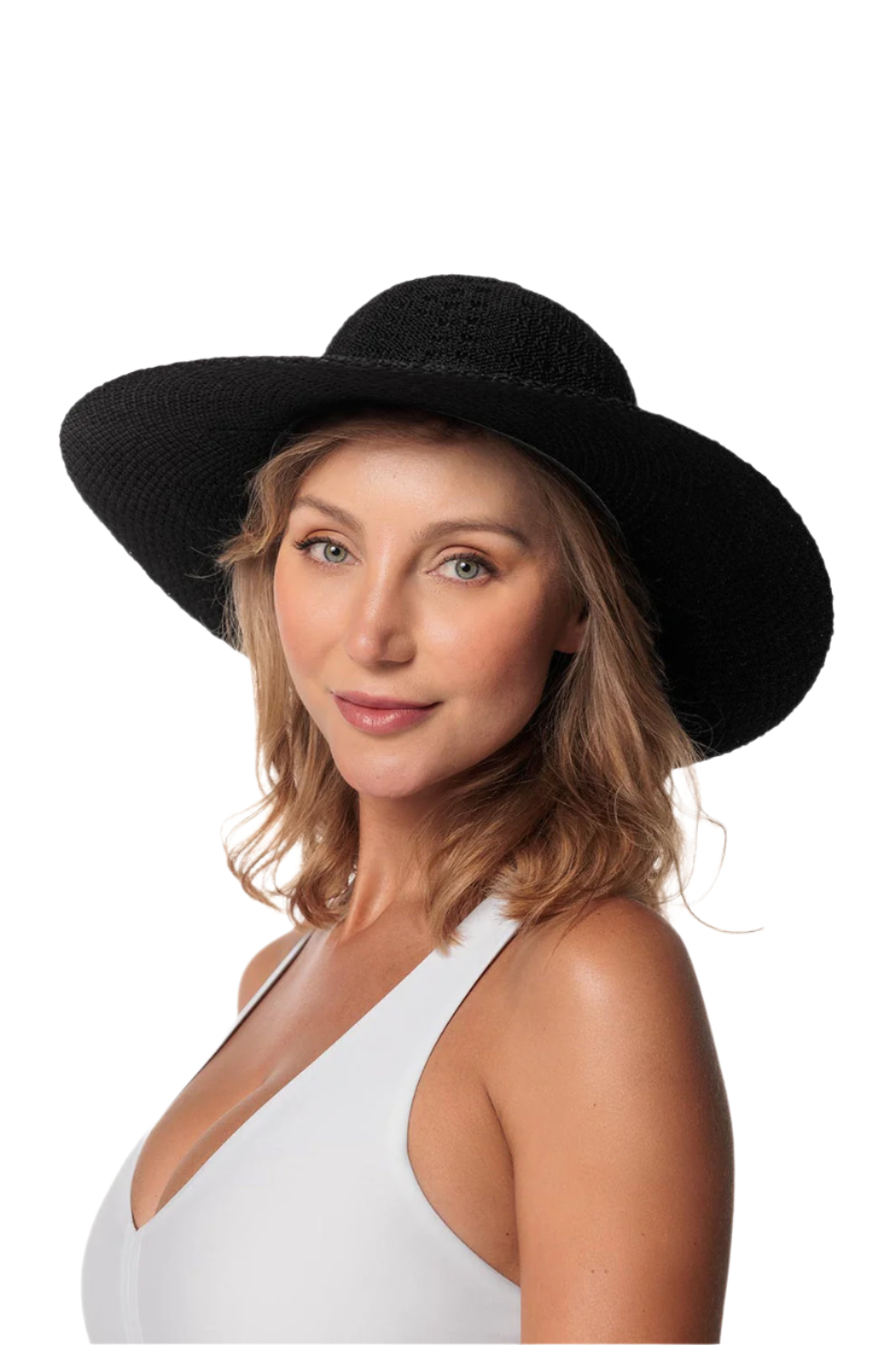 Coolibar Perla Packable Wide Brim Hat UPF 50+ - Black