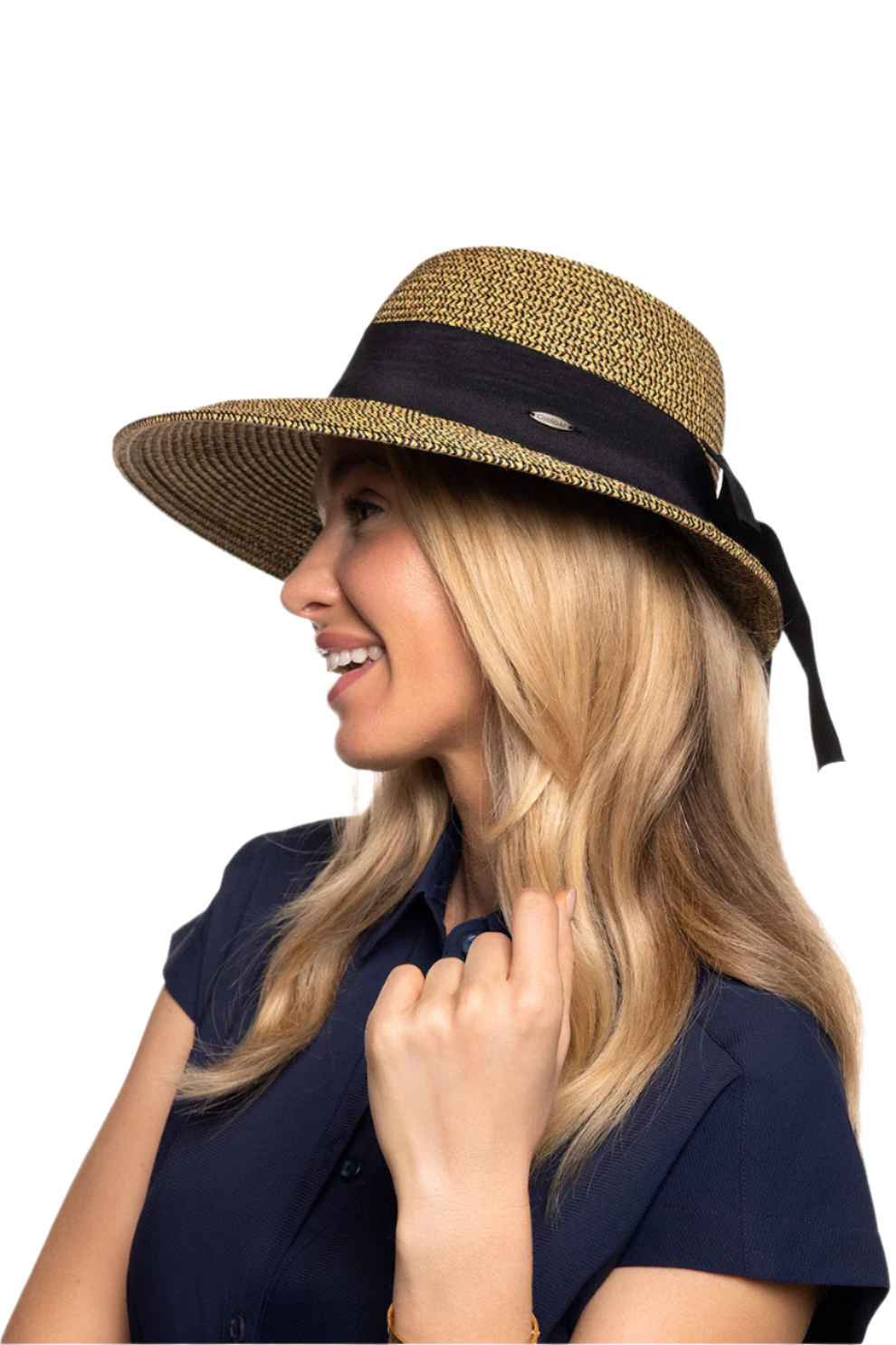Coolibar Clara Asymmetrical Sun Hat UPF 50+ - Coffee Multi