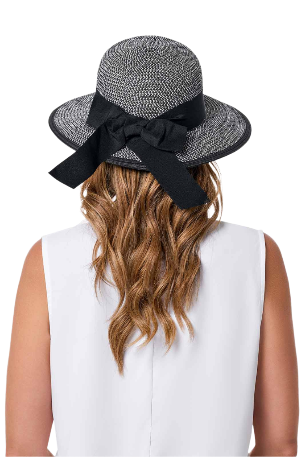 Coolibar Clara Asymmetrical Sun Hat UPF 50+ - Black/Ivory Colorblock