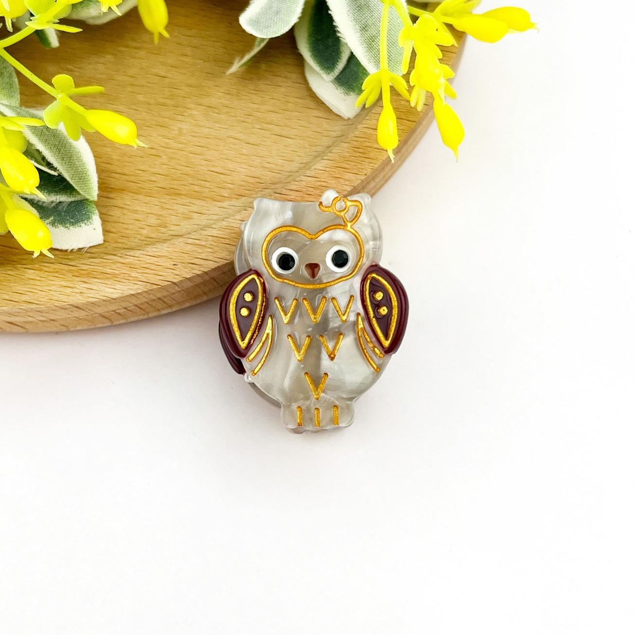 SSR Acetate Mini Gray Owl Claw Clip