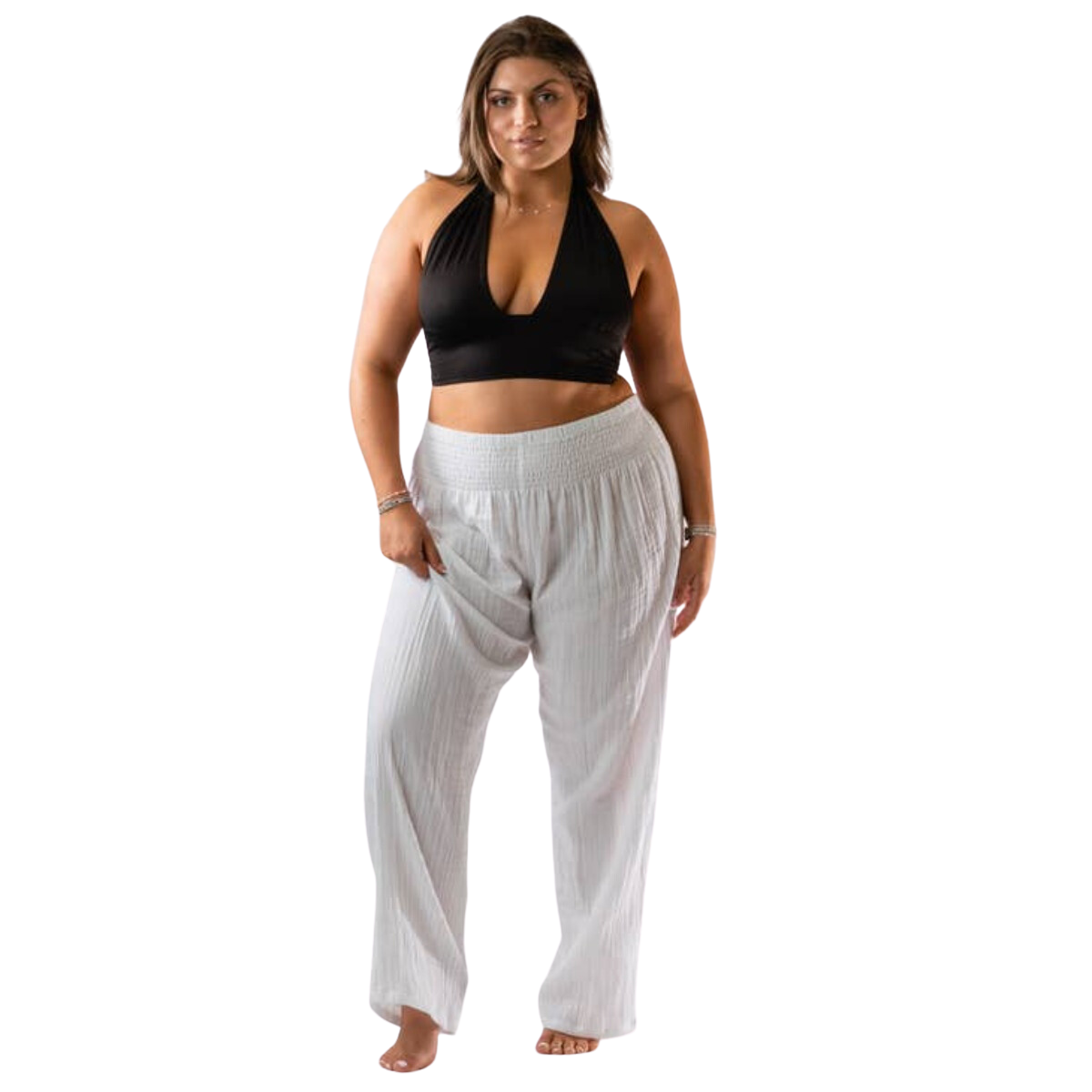Lotus and Luna Wide Leg Cotton Pants - White