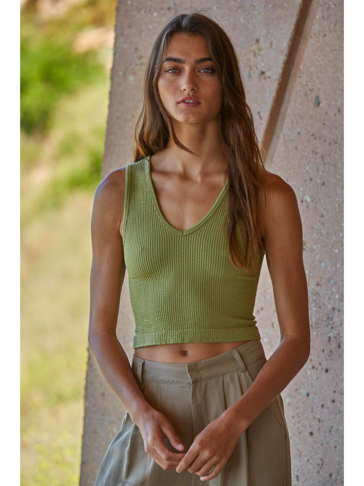 By Together Seamless Sleeveless UV-Neck Reversible Brami Tank Top - Olive Green