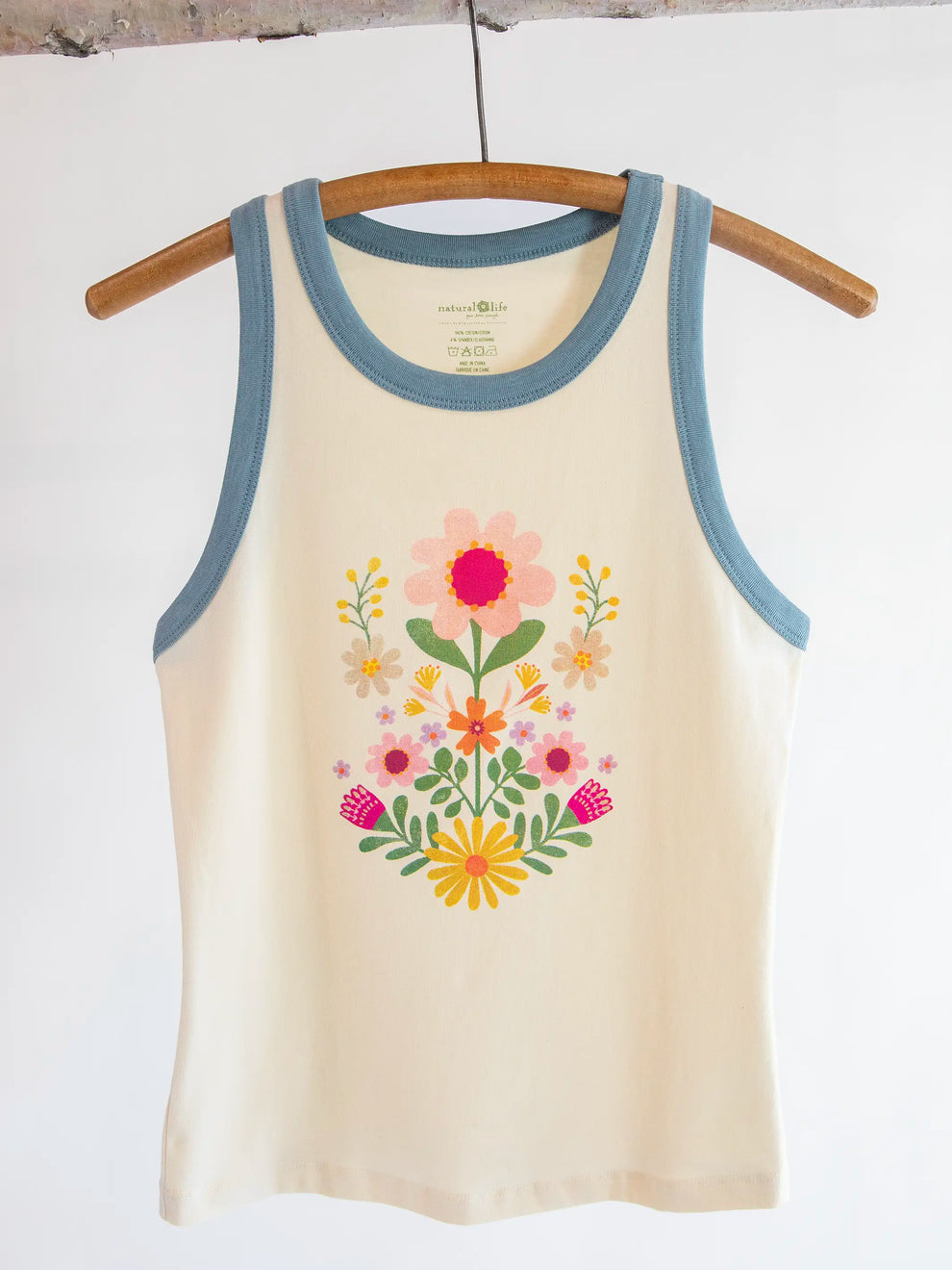 Natural Life Ringer Tank Top - Ivory Folk Flower