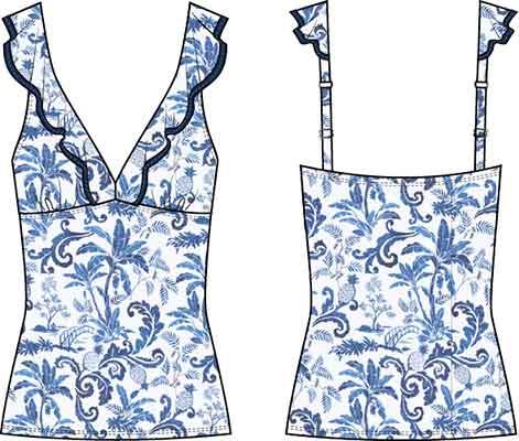 Tommy Bahama Terrazzo Tile Ruffle Tankini Top - Mountain Bluebell