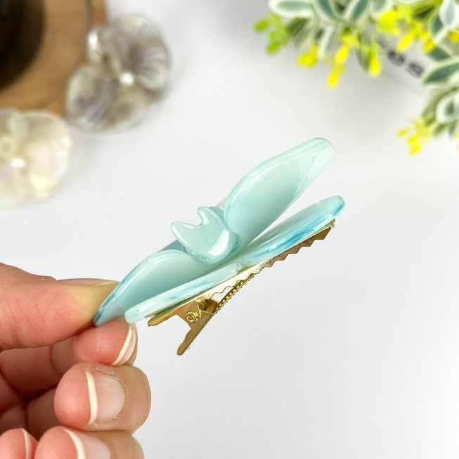 SSR Acetate 3D Phalaenopsis Orchid Hair Claw Clip - Orange Blue