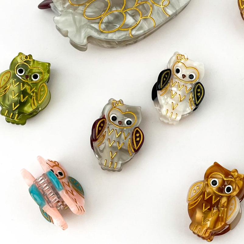 SSR Acetate Mini Pink Owl Claw Clip