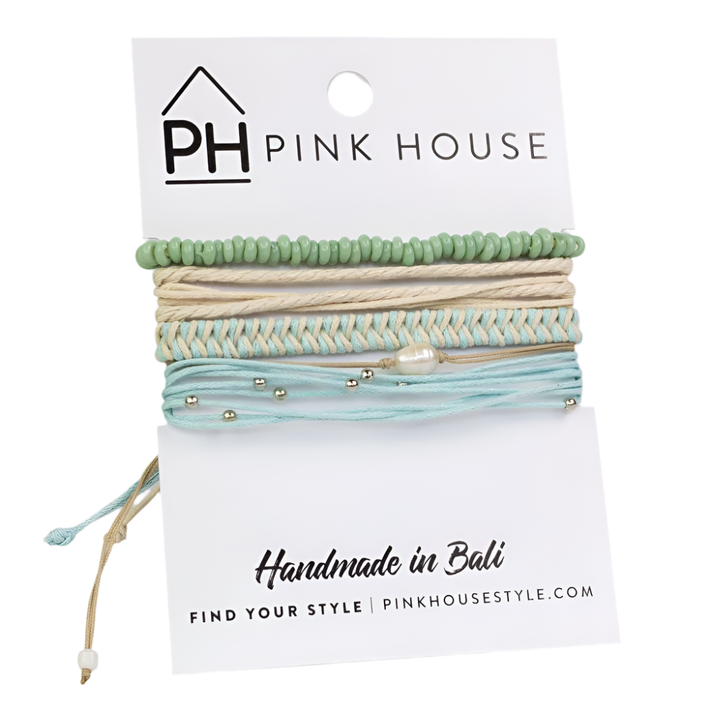 Pink House Freshwater Pearl Color Stack Pull Bracelets Set/5 - Mint