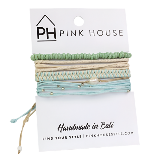 Pink House Freshwater Pearl Color Stack Pull Bracelets Set/5  - Mint