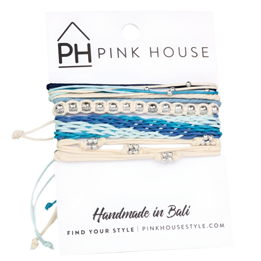 Pink House Arm Deco Color Stack Pull Bracelets Set/4 - Turquoise