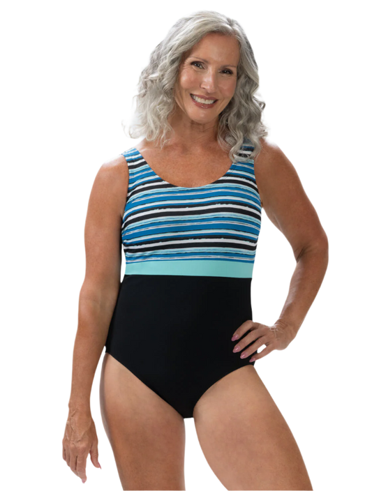 Dolfin Aquashape Moderate Scoop Back One Piece Swimsuit - Harbor Stripe - FINAL SALE