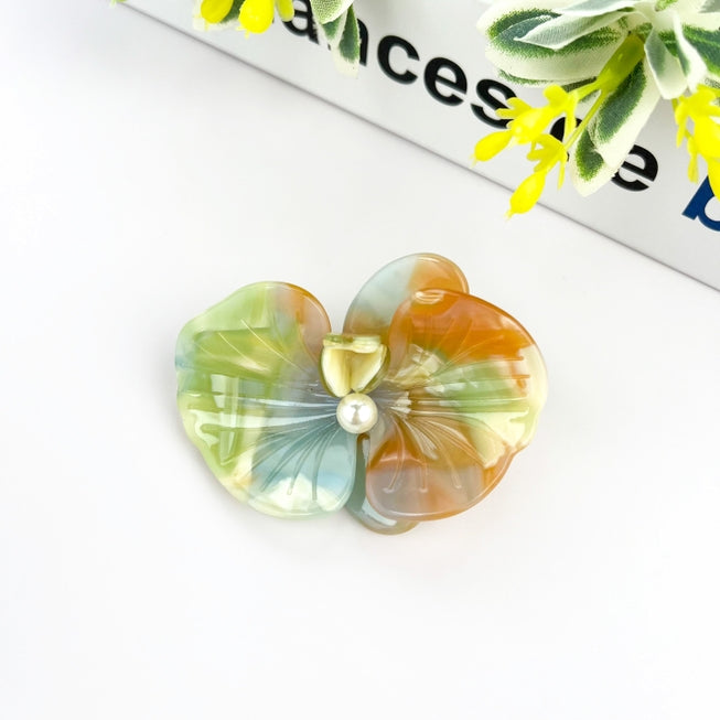 SSR Acetate 3D Phalaenopsis Orchid Hair Claw Clip - Orange Blue