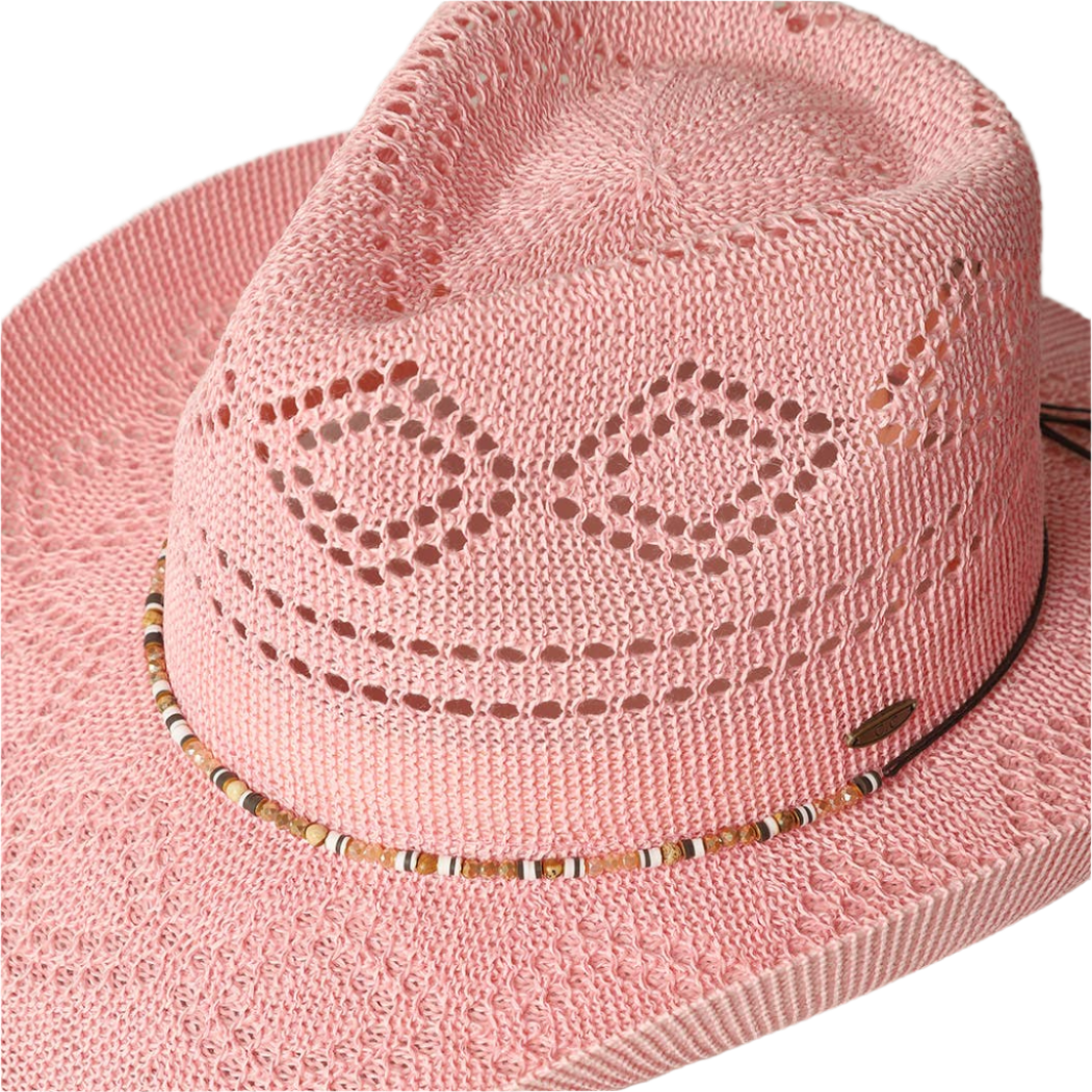 SSR Women's Eco-Friendly Woven Cowboy Panama Adjustable Sun Hat - Pink