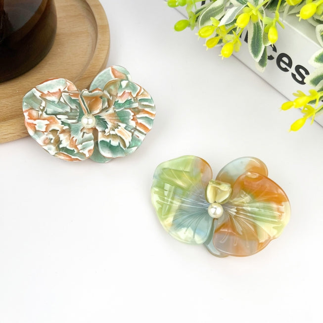 SSR Acetate 3D Phalaenopsis Orchid Hair Claw Clip - Orange Blue