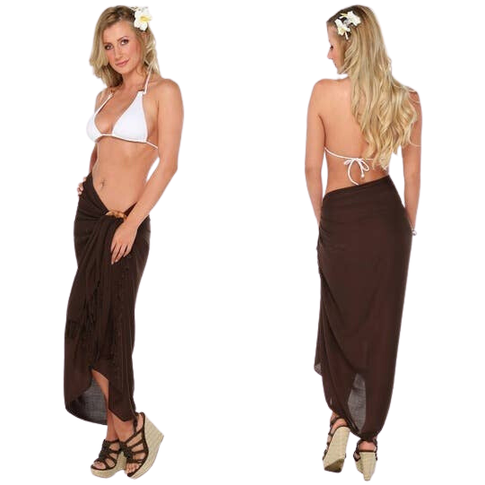 One World Solid Lightweight Rayon Fringed Sarong - Brown - FINAL SALE