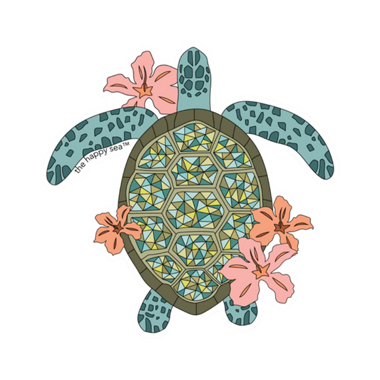 The Happy Sea Hibiscus Turtle Sticker