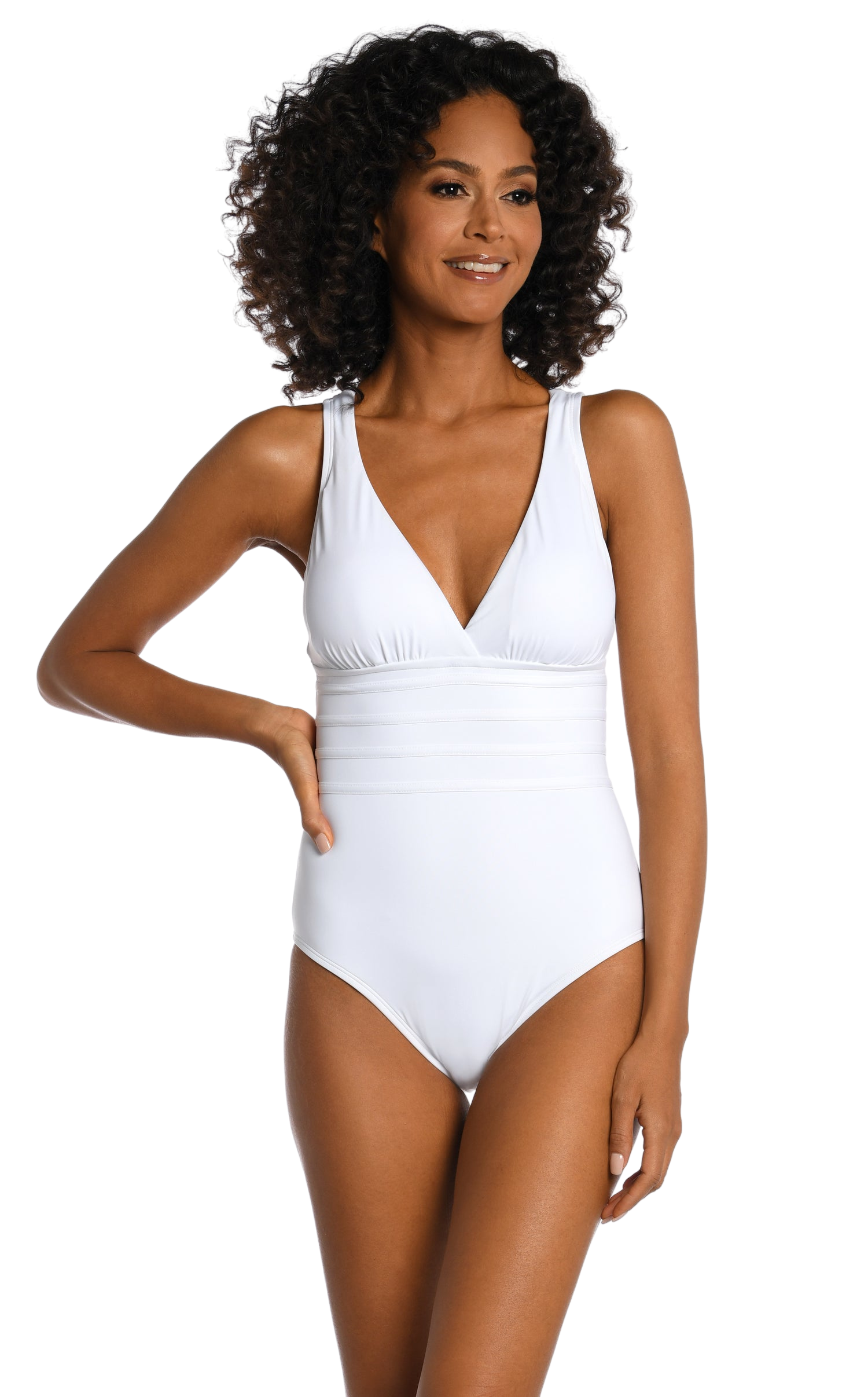 La Blanca Island Goddess Cross Back Mio One Piece Swimsuit White