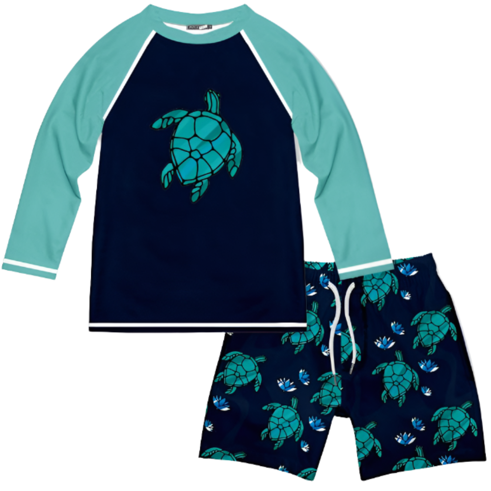 Millie Loves Lily Boys Long-Sleeve Rashguard Swimsuit Set - Sea Turtles