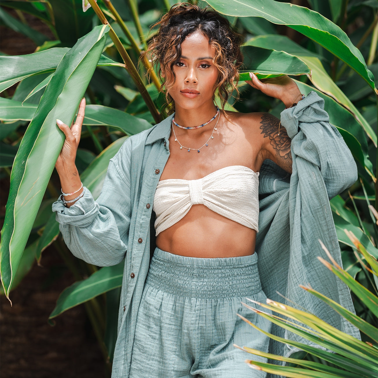 Lotus and Luna Button Up Boyfriend Shirt - Sage