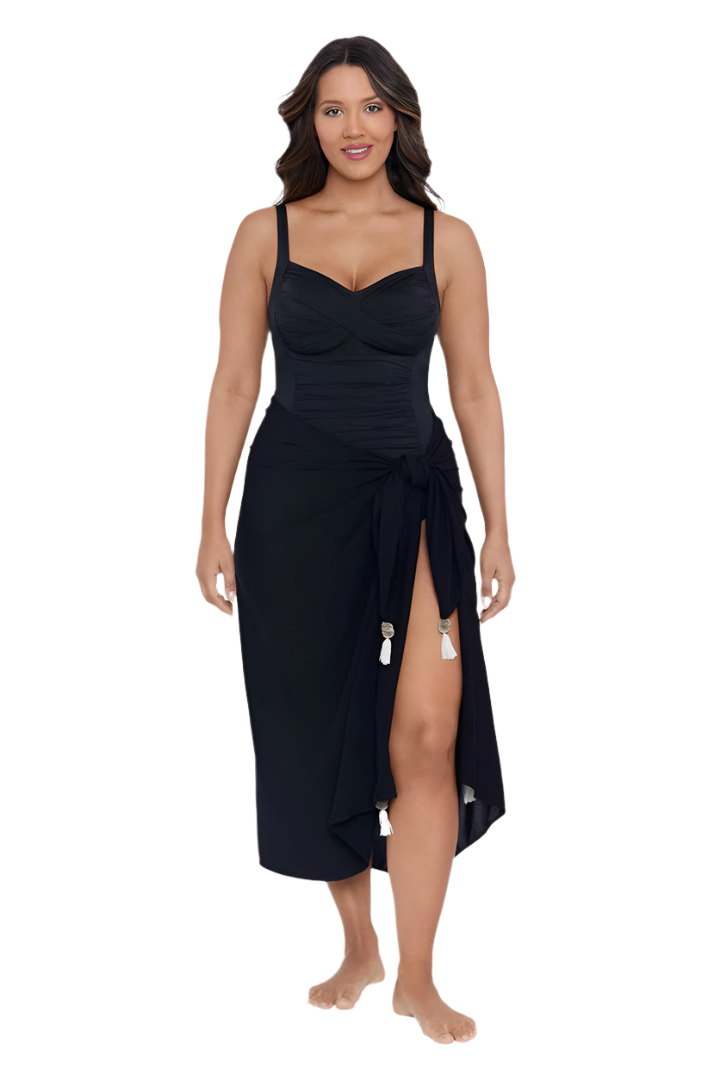 Trimshaper Solid Pareo Swim Cover Up - Black