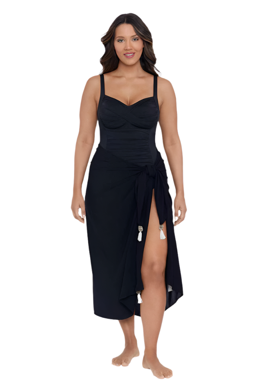 Trimshaper Solid Pareo Swim Cover Up - Black