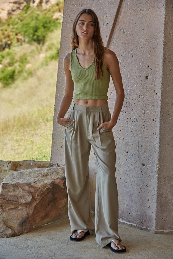 By Together Seamless Sleeveless UV-Neck Reversible Brami Tank Top - Olive Green