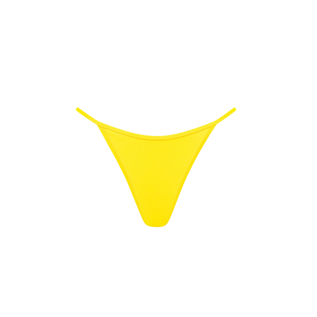 Kulani Kinis Tanning Thong Bikini Bottom - Sunshine Yellow Ribbed - FINAL SALE