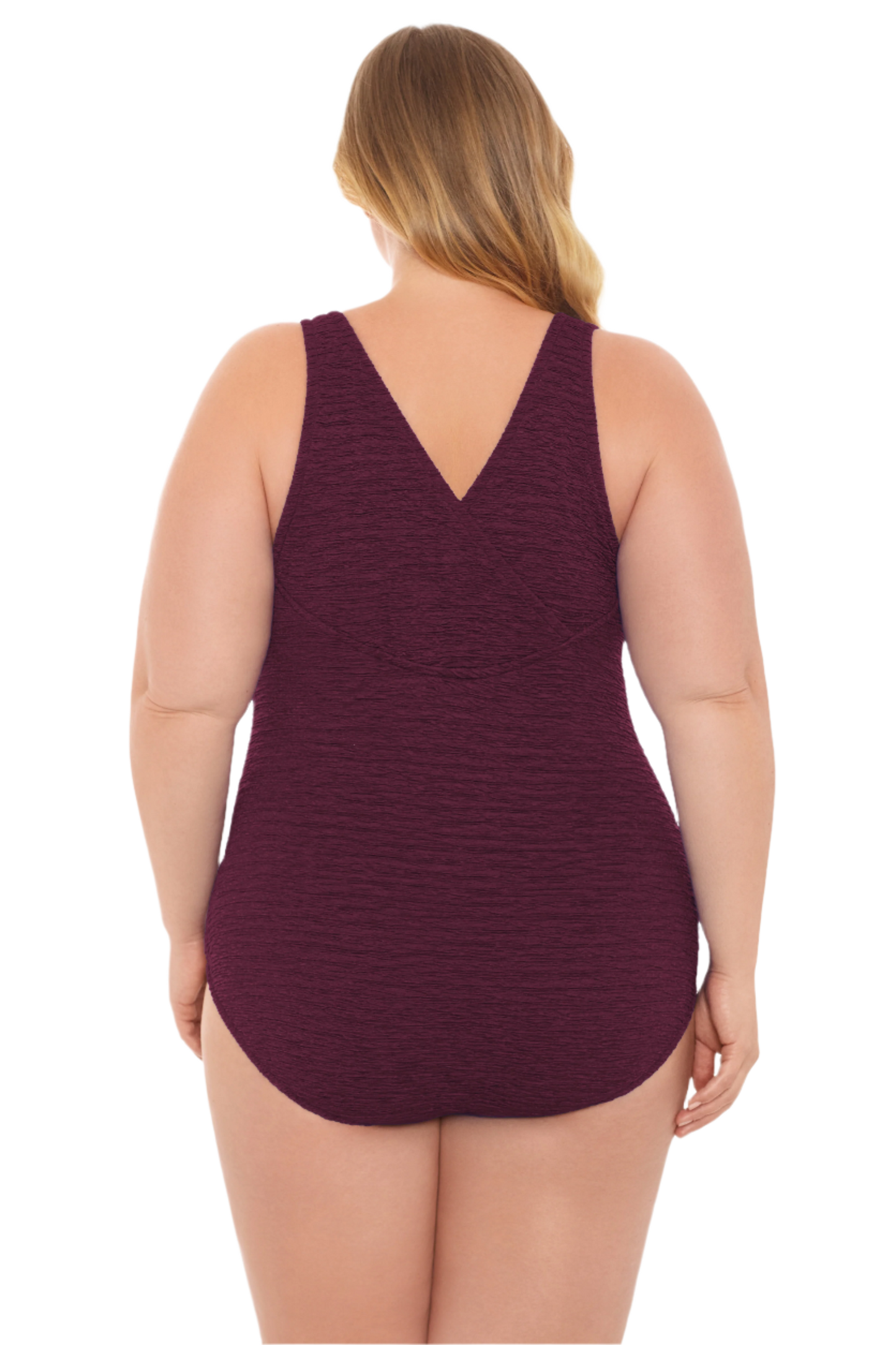 Penbrooke Krinkle Plus Size Chlorine Resistant Cross Back One Piece Swimsuit - Eggplant