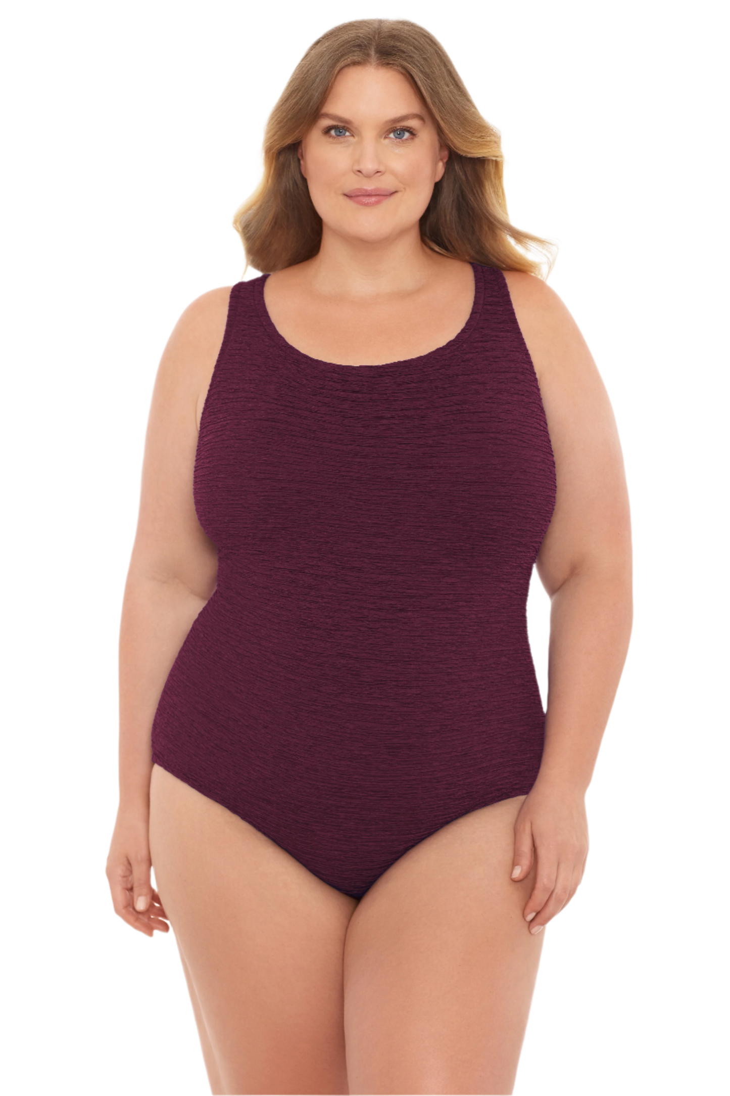 Penbrooke Krinkle Plus Size Chlorine Resistant Cross Back One Piece Swimsuit - Eggplant
