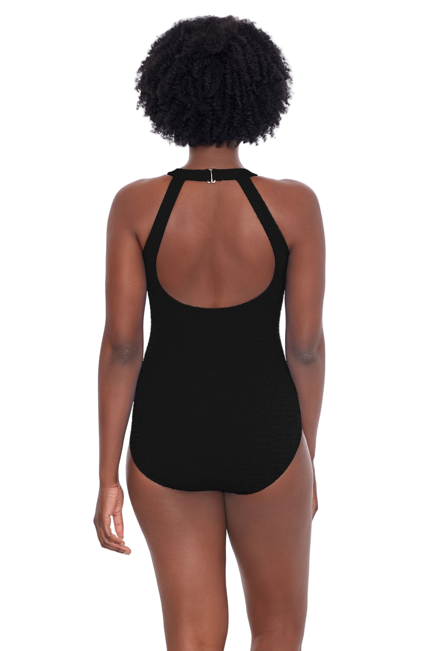 Penbrooke Krinkle Mastectomy High Neck Chlorine Resistant One Piece Swimsuit - Black