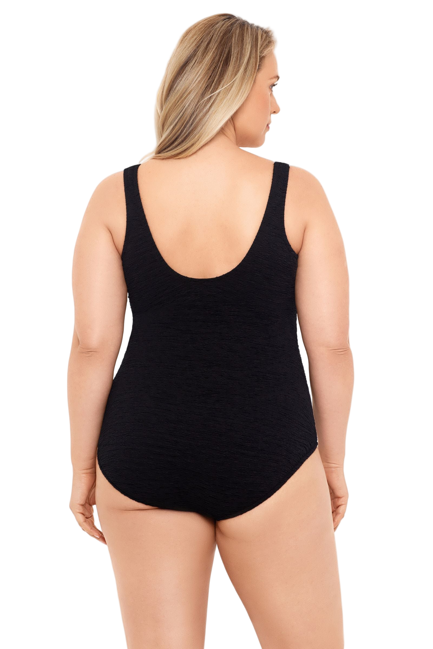 Penbrooke Krinkle Plus Size Chlorine Resistant Mock Surplice One Piece Swimsuit - Black
