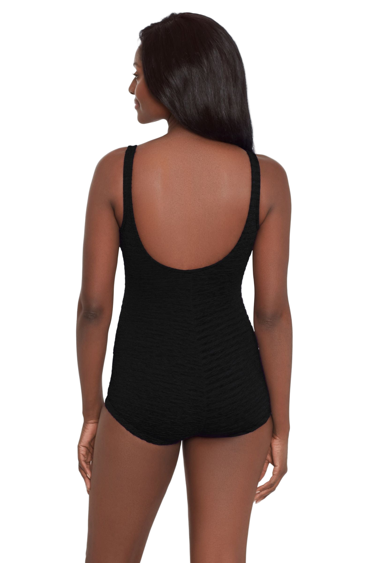 Penbrooke Krinkle Chlorine Resistant Shirred Girl Leg One Piece Swimsuit - Black