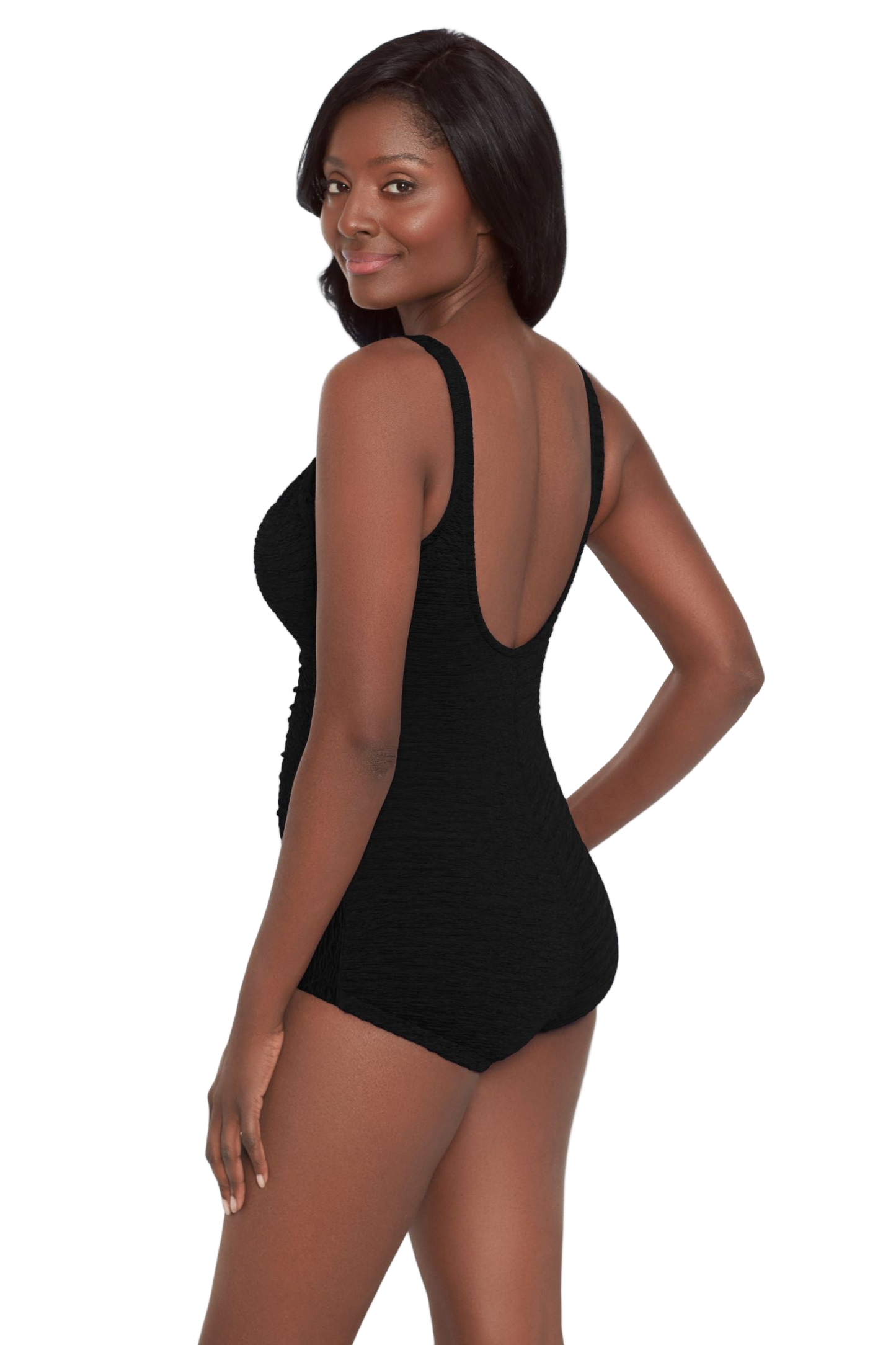Penbrooke Krinkle Chlorine Resistant Shirred Girl Leg One Piece Swimsuit - Black