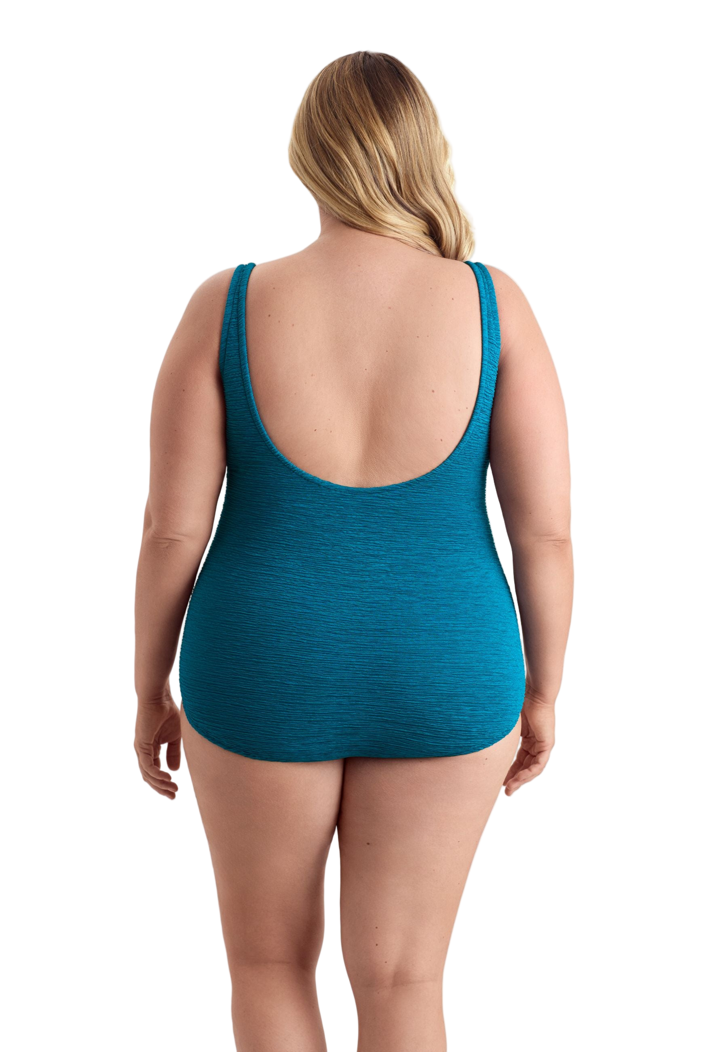 Penbrooke Krinkle Plus Size Sheath One Piece Scoop Neck Chlorine Resistant Swimsuit - Dark Teal Blue