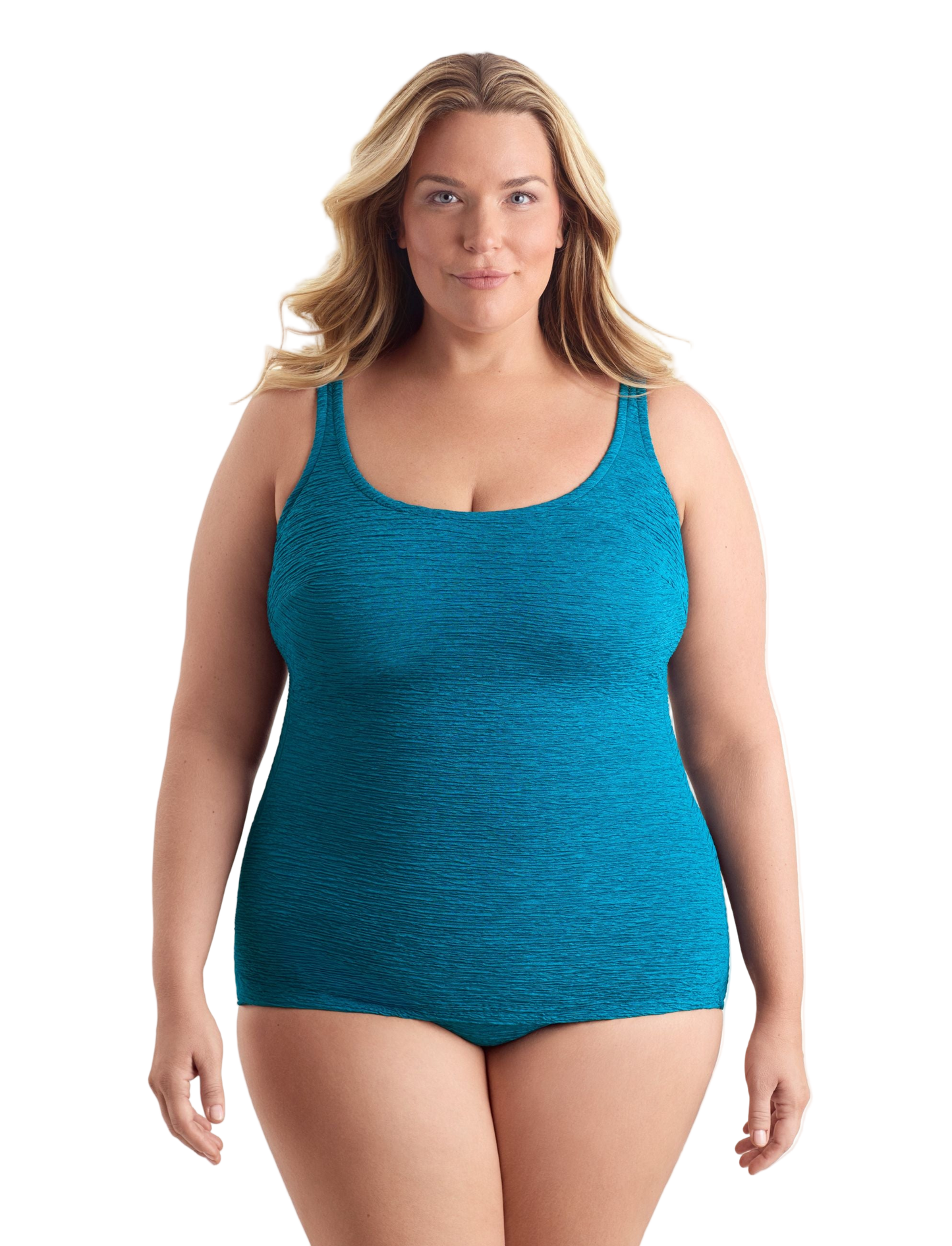 Penbrooke Krinkle Plus Size Sheath One Piece Scoop Neck Chlorine Resistant Swimsuit - Dark Teal Blue