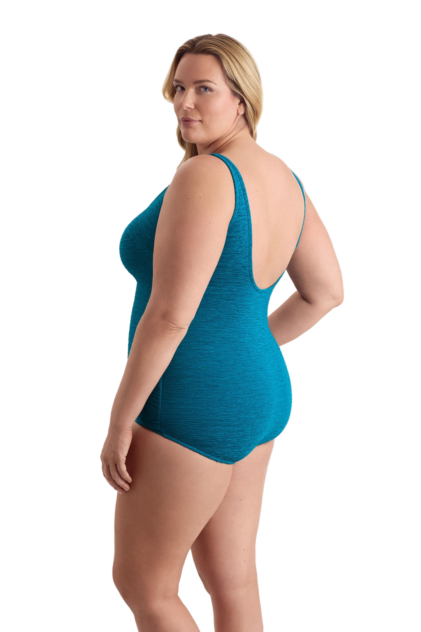 Penbrooke Krinkle Plus Size Sheath One Piece Scoop Neck Chlorine Resistant Swimsuit - Dark Teal Blue