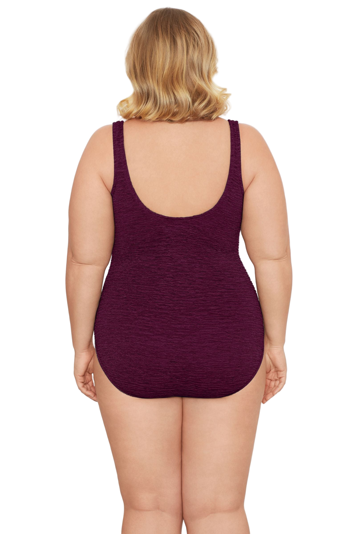 Penbrooke Krinkle Plus Size Sheath One Piece Scoop Neck Chlorine Resistant Swimsuit - Eggplant