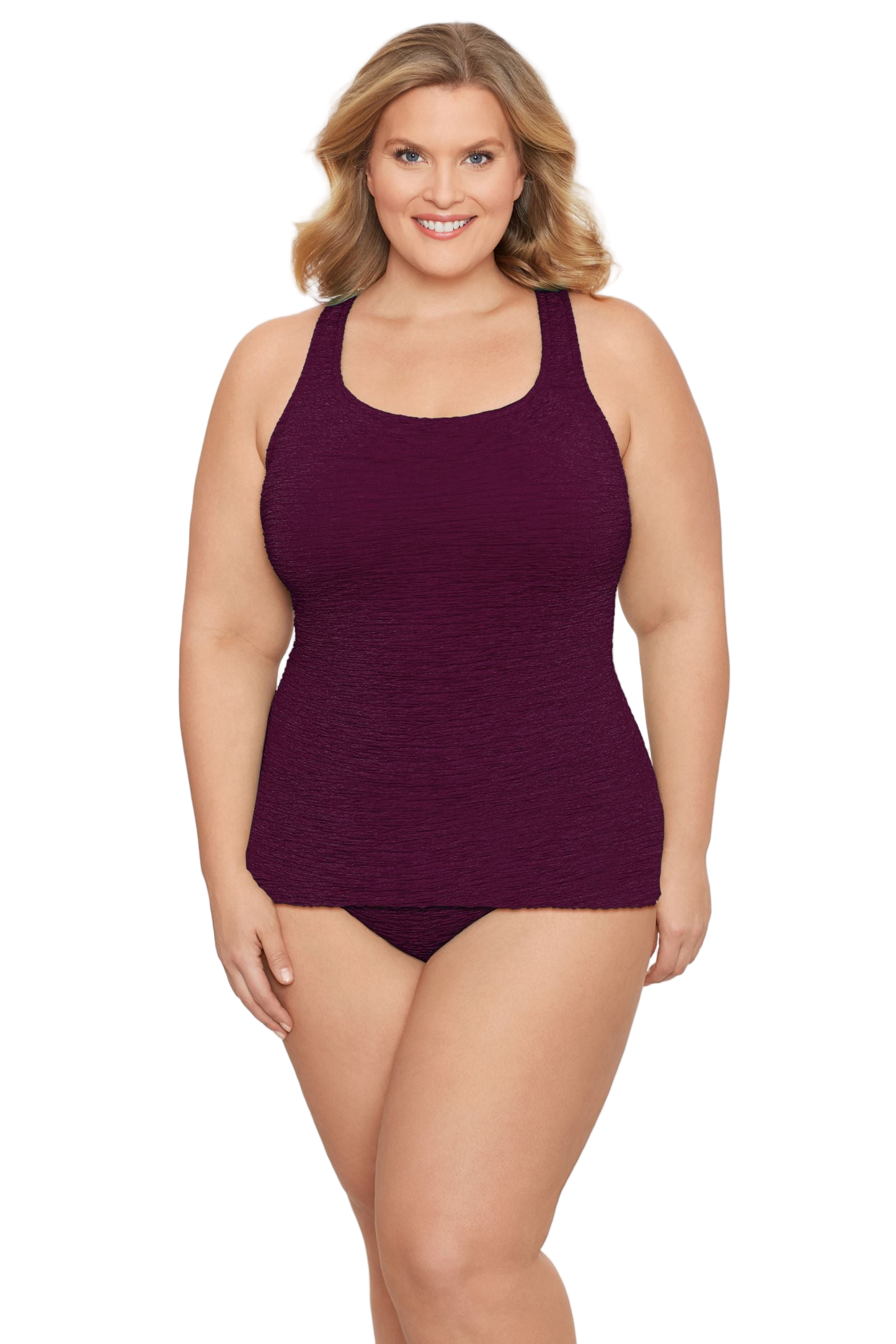 Penbrooke Krinkle Plus Size Sheath One Piece Scoop Neck Chlorine Resistant Swimsuit - Eggplant
