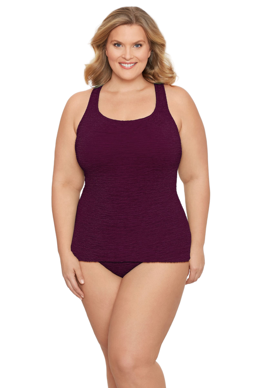 Penbrooke Krinkle Plus Size Sheath One Piece Scoop Neck Chlorine Resistant Swimsuit - Eggplant