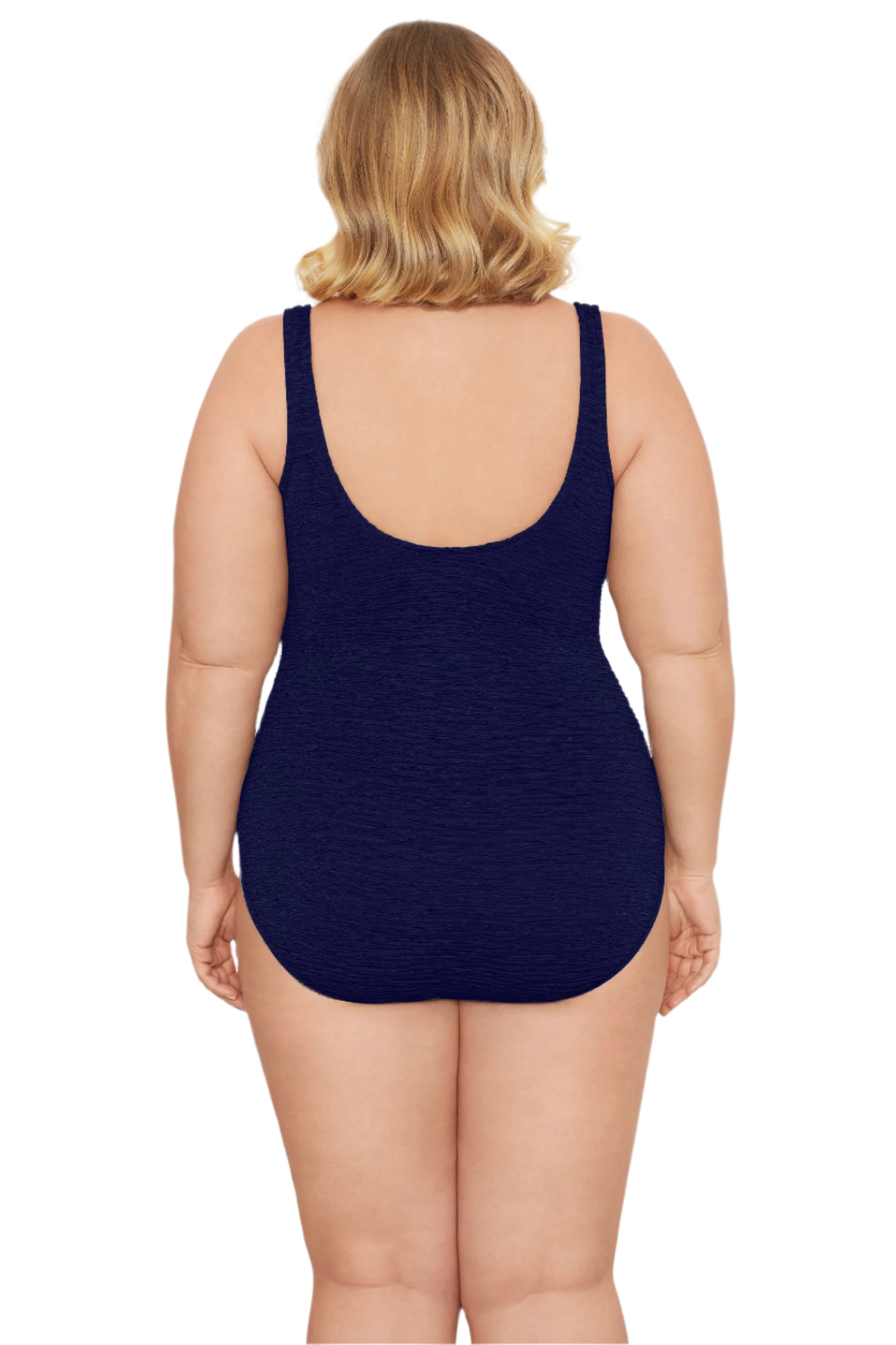 Penbrooke Krinkle Plus Size Sheath Scoop Neck Chlorine Resistant One Piece Swimsuit - Navy