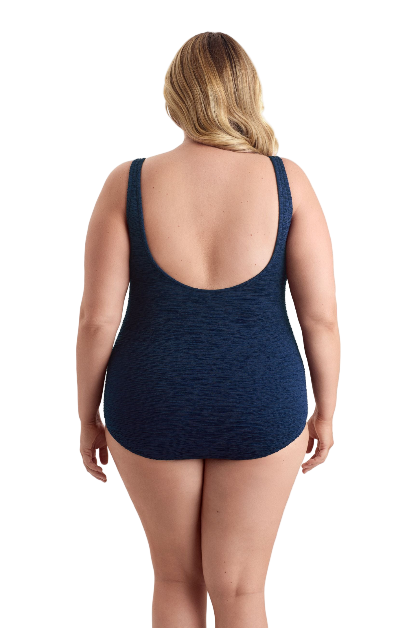 Penbrooke Krinkle Plus Size Sheath Scoop Neck Chlorine Resistant One Piece Swimsuit - Navy