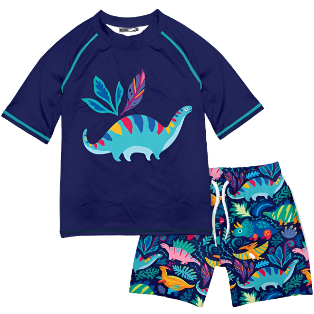 Millie Loves Lily Boys Short-Sleeve Rashguard Swimsuit - Navy Dino