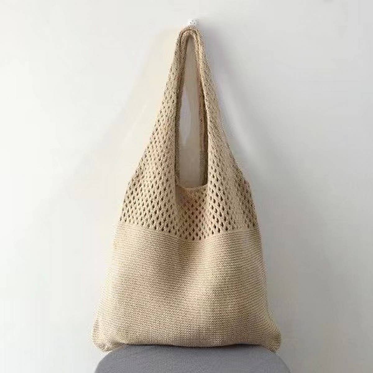 SSR Vintage Knit Tote Beach Bag - Khaki