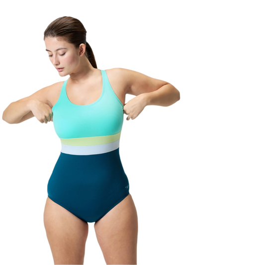 Speedo Banded Colorblock One Piece Fitness Swimsuit - Dark Teal
