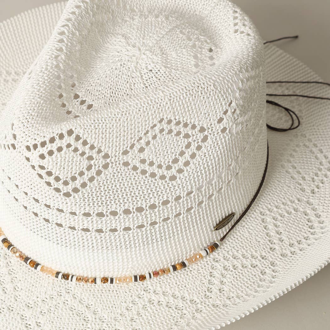 SSR Women's Eco-Friendly Woven Cowboy Panama Adjustable Sun Hat - White