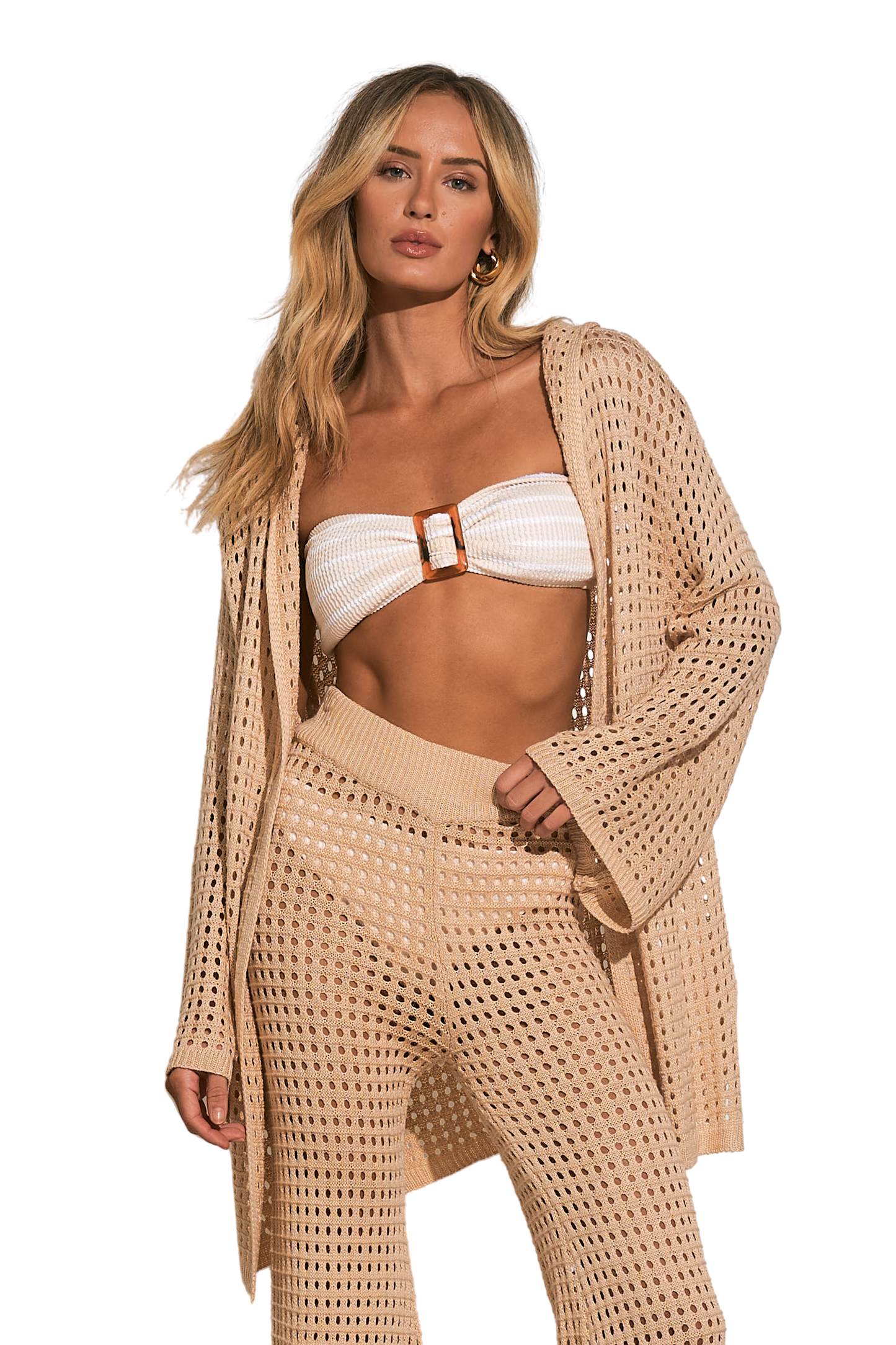 Elan Crochet Cardigan Hoodie - Natural - FINAL SALE