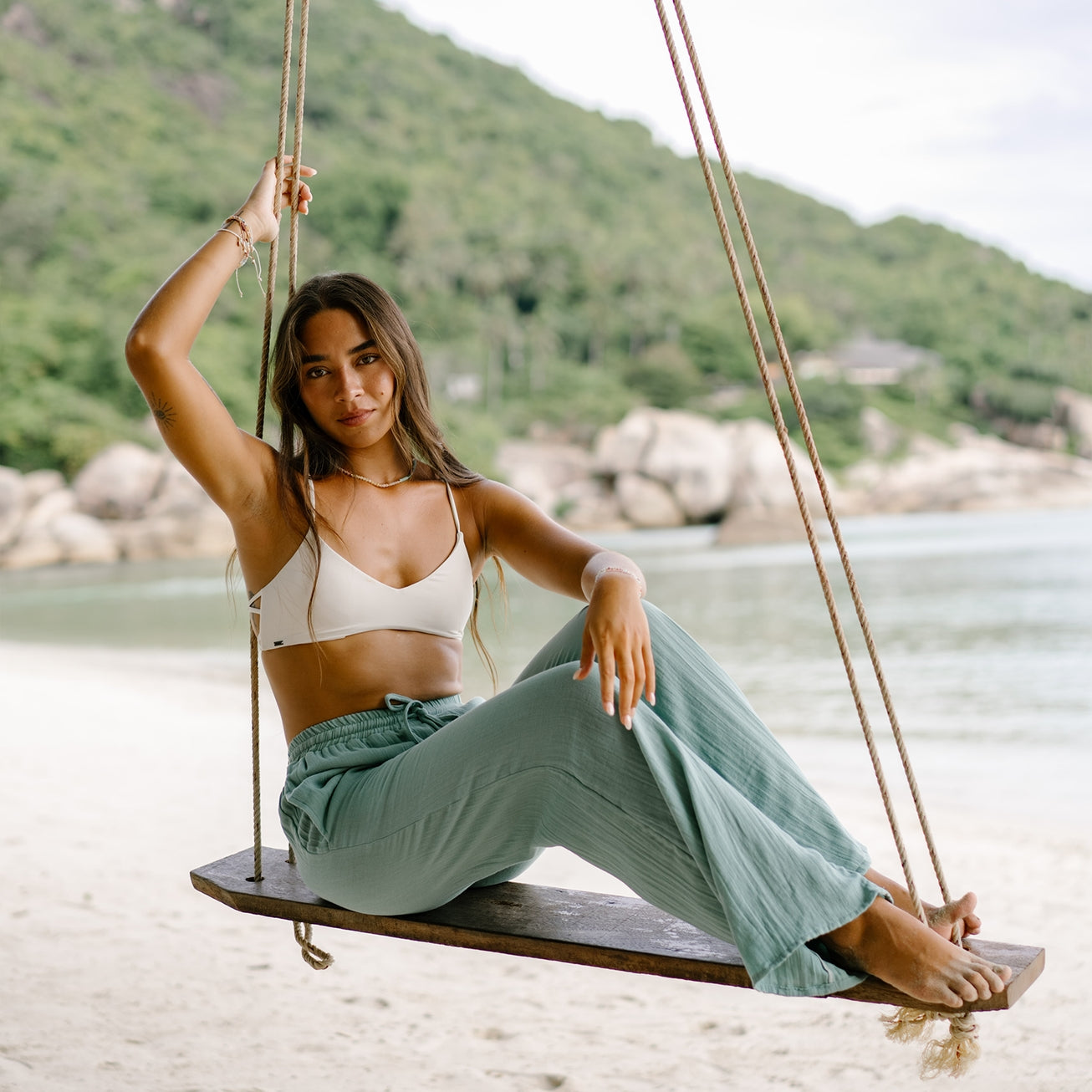 Lotus and Luna Wide Leg Cabana Pants - Aqua