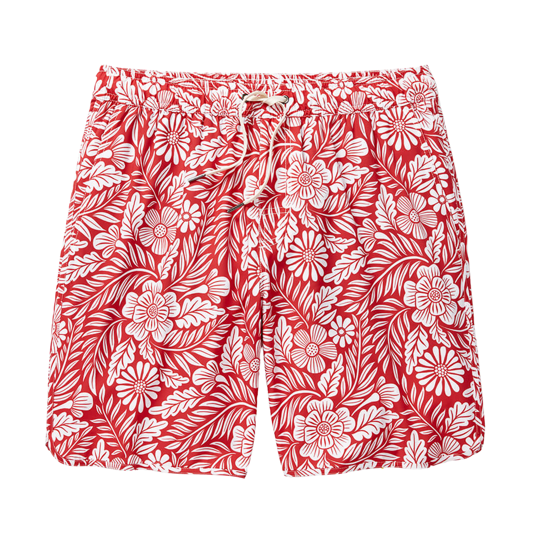Fair Harbor The Anchor Men's Swim Trunk Boardshort - Red Hawaiian Floral - FINAL SALE