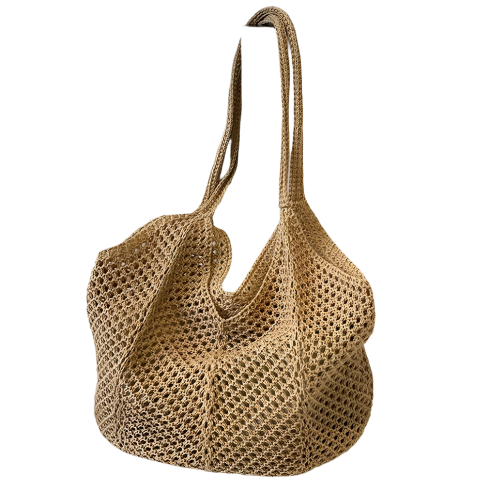 SSR Knitted Hollow Woven Shoulder Beach Bag Tote - Brown
