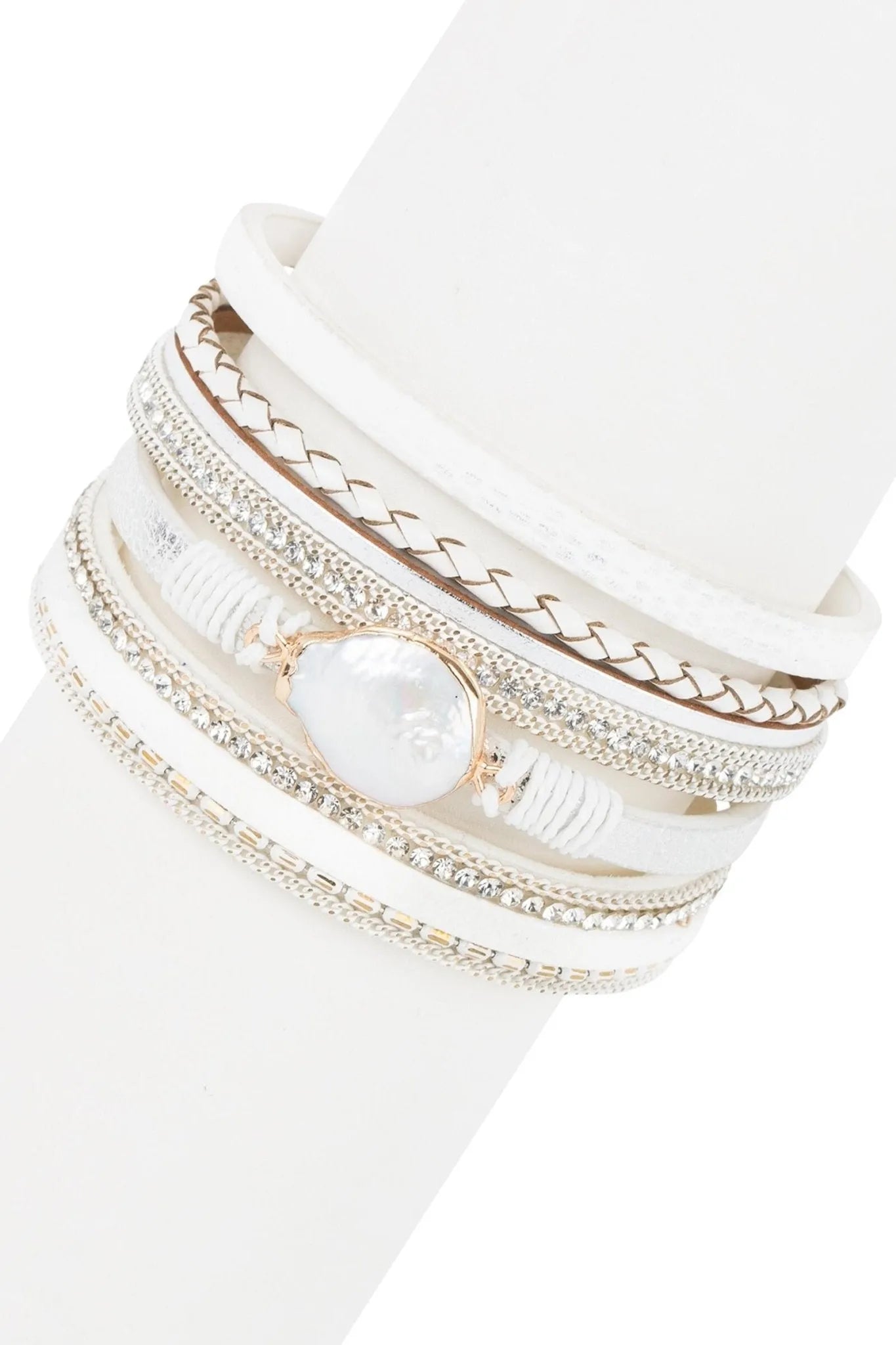 Saachi Santorini Pearl Vegan Leather Wrap Bracelet - White
